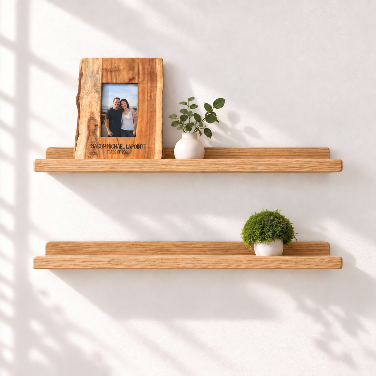 Solid Wood Floating Picture Ledge with Front Lip and Raised Back – Wall-Mounted Display Shelf for Photos, Art, Books and Décor