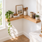Solid Wood L-Shaped Floating Corner Shelf – Straight Edge Wall Storage