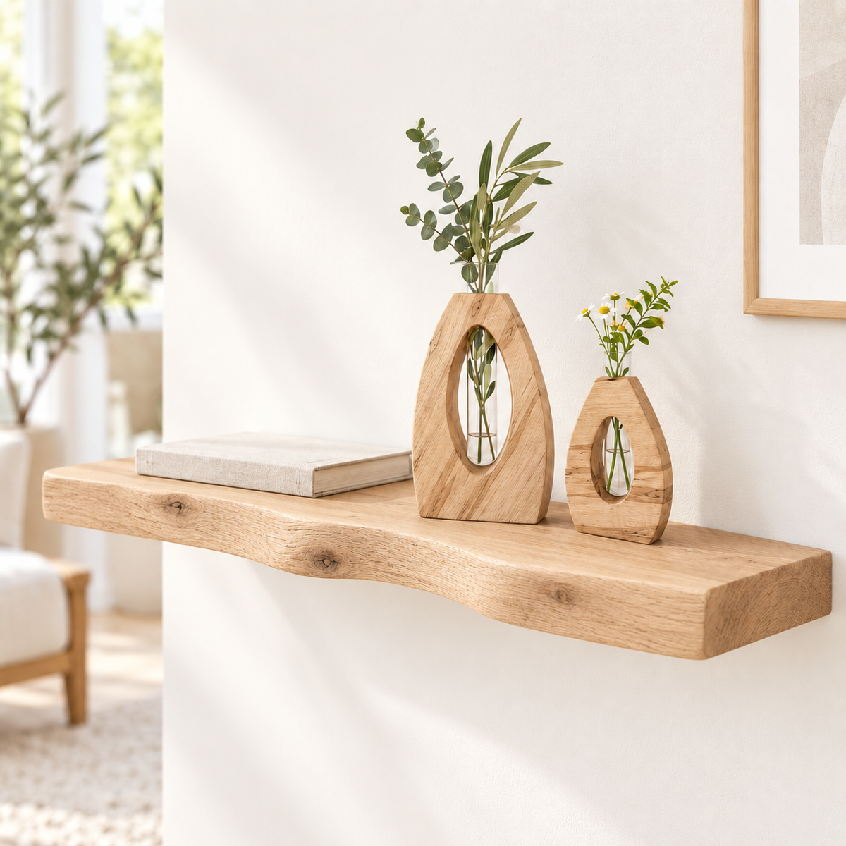 Solid Wood Live Edge Floating Shelf – Natural Wood Wall Display