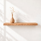 Solid Wood Floating WallShelf with Hidden Metal Bracket – Natural Wood Display Ledge in Multiple Lengths and Depths