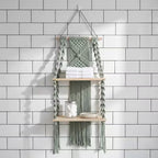 Two-Tier Macrame Floating Wall Shelf, Boho Plant Display