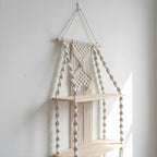 Two-Tier Macrame Floating Wall Shelf, Boho Plant Display