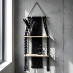 Two-Tier Macrame Floating Wall Shelf, Boho Plant Display