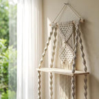 Two-Tier Macrame Floating Wall Shelf, Boho Plant Display