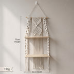 Two-Tier Macrame Floating Wall Shelf, Boho Plant Display