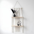 Two-Tier Macrame Floating Wall Shelf, Boho Plant Display