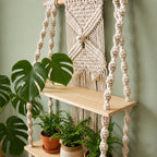 Two-Tier Macrame Floating Wall Shelf, Boho Plant Display