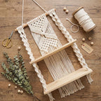 Two-Tier Macrame Floating Wall Shelf, Boho Plant Display