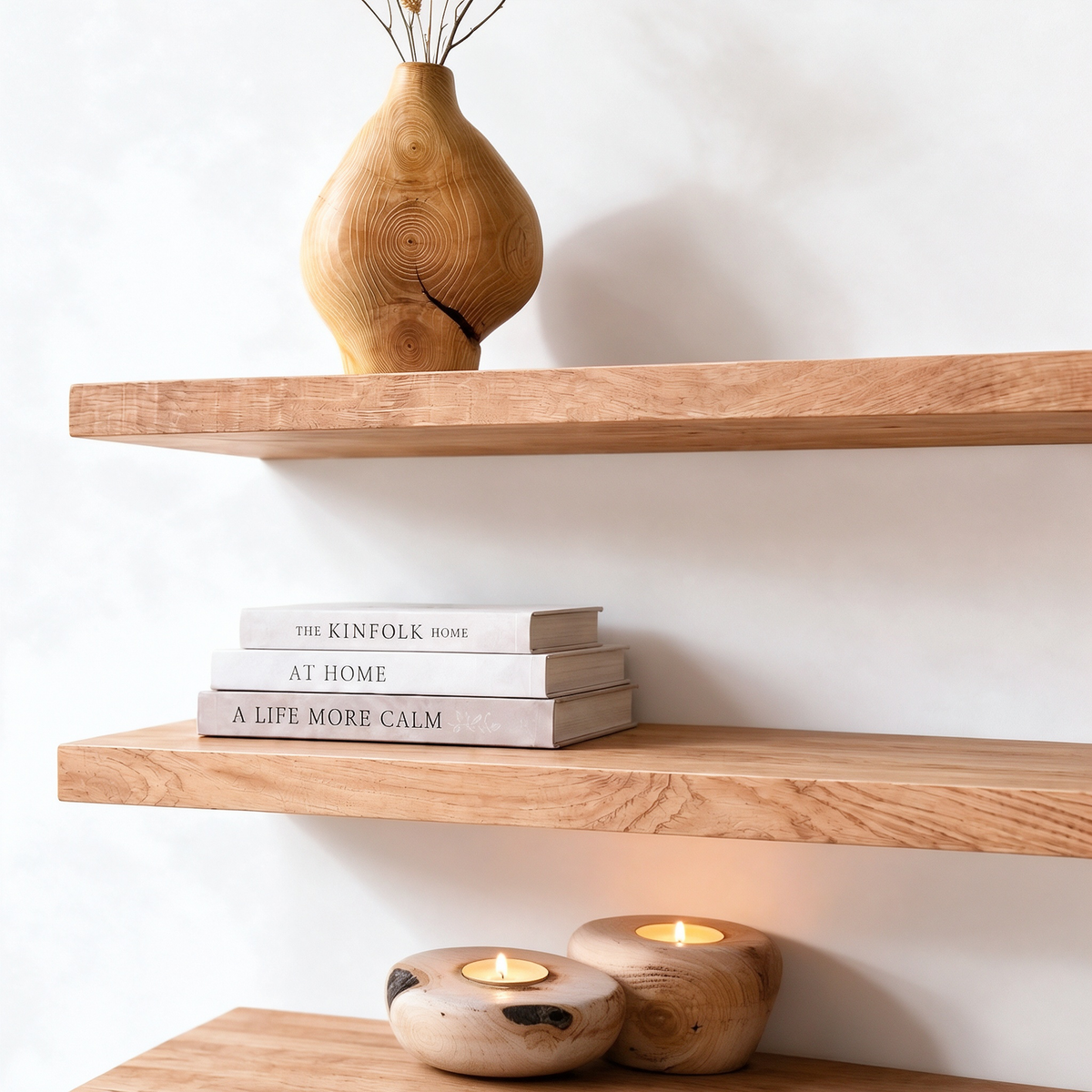 Solid Wood Floating WallShelf with Hidden Metal Bracket – Natural Wood Display Ledge in Multiple Lengths and Depths