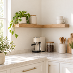 Solid Wood L-Shaped Floating Corner Shelf – Straight Edge Wall Storage