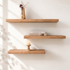 Solid Wood Floating WallShelf with Hidden Metal Bracket – Natural Wood Display Ledge in Multiple Lengths and Depths