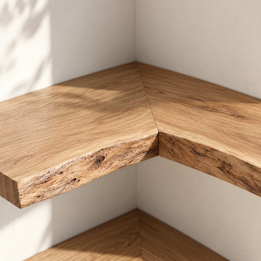 Natural Edge Solid Wood L-Shaped Corner Floating Shelf