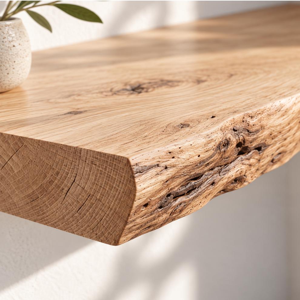 Natural Edge Solid Wood L-Shaped Corner Floating Shelf