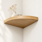 Solid Wood Triangular Corner Floating Shelf with Hidden Metal Bracket – Rounded-Edge Wall Display Shelf in Multiple Sizes