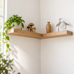 Solid Wood L-Shaped Floating Corner Shelf – Straight Edge Wall Storage