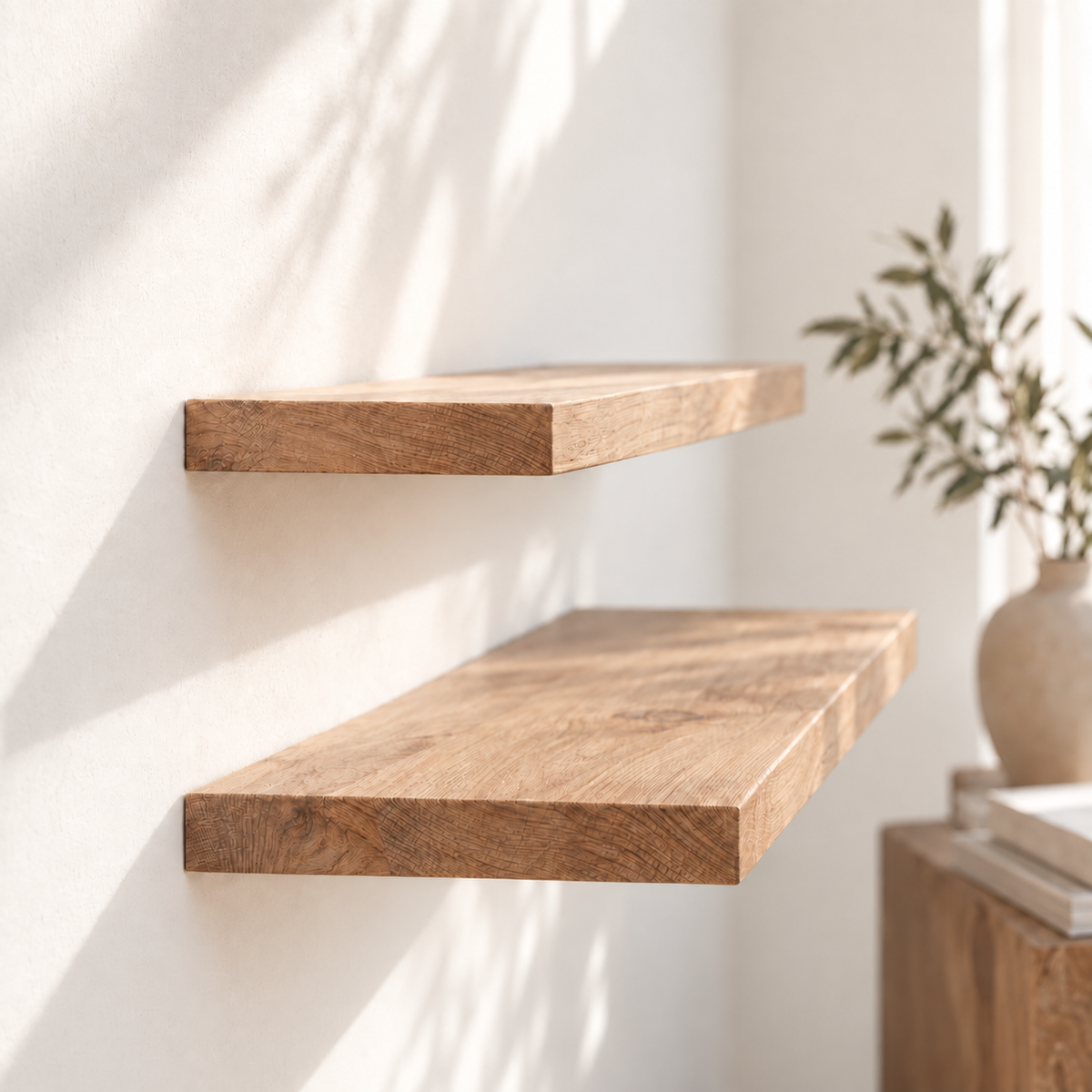 Solid Wood Floating WallShelf with Hidden Metal Bracket – Natural Wood Display Ledge in Multiple Lengths and Depths