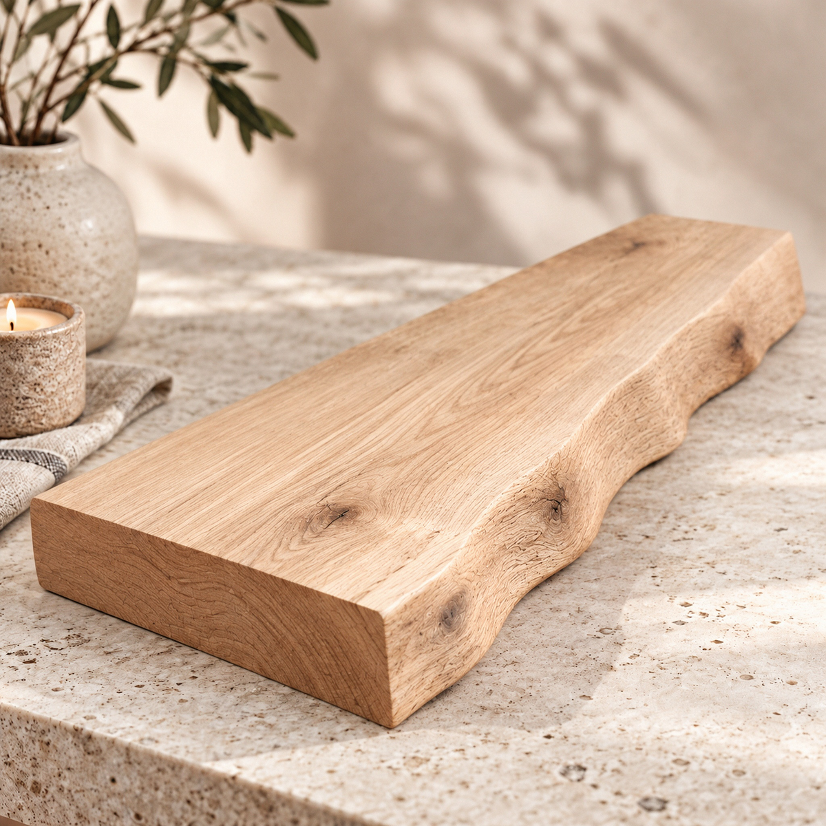 Solid Wood Live Edge Floating Shelf – Natural Wood Wall Display