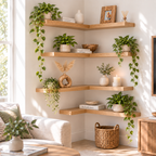 Solid Wood L-Shaped Floating Corner Shelf – Straight Edge Wall Storage