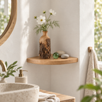 Solid Wood Triangular Corner Floating Shelf with Hidden Metal Bracket – Rounded-Edge Wall Display Shelf in Multiple Sizes