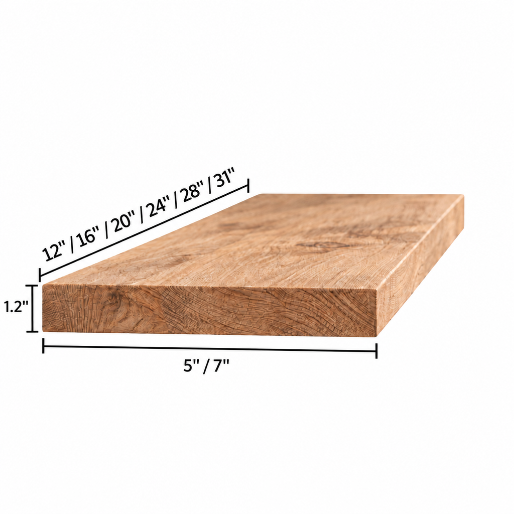 Solid Wood Floating WallShelf with Hidden Metal Bracket – Natural Wood Display Ledge in Multiple Lengths and Depths