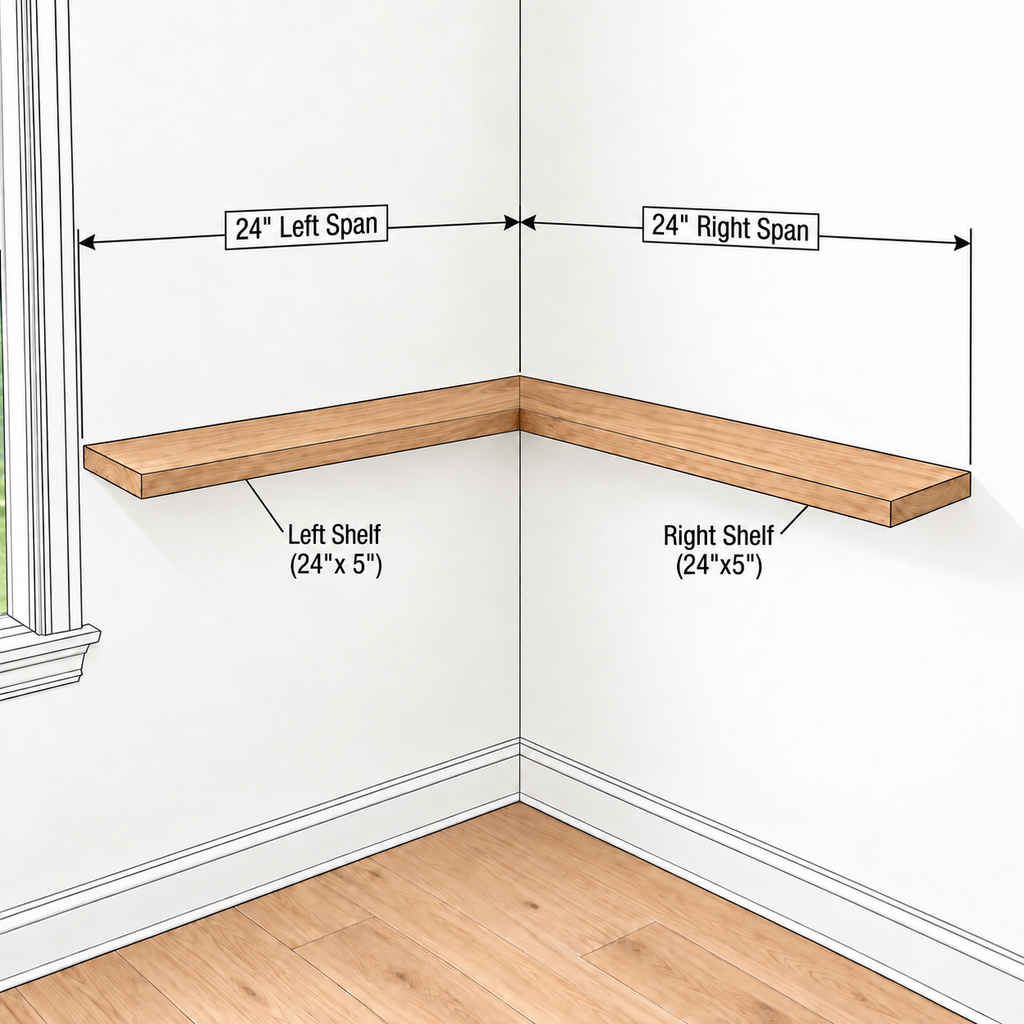 Solid Wood L-Shaped Floating Corner Shelf – Straight Edge Wall Storage