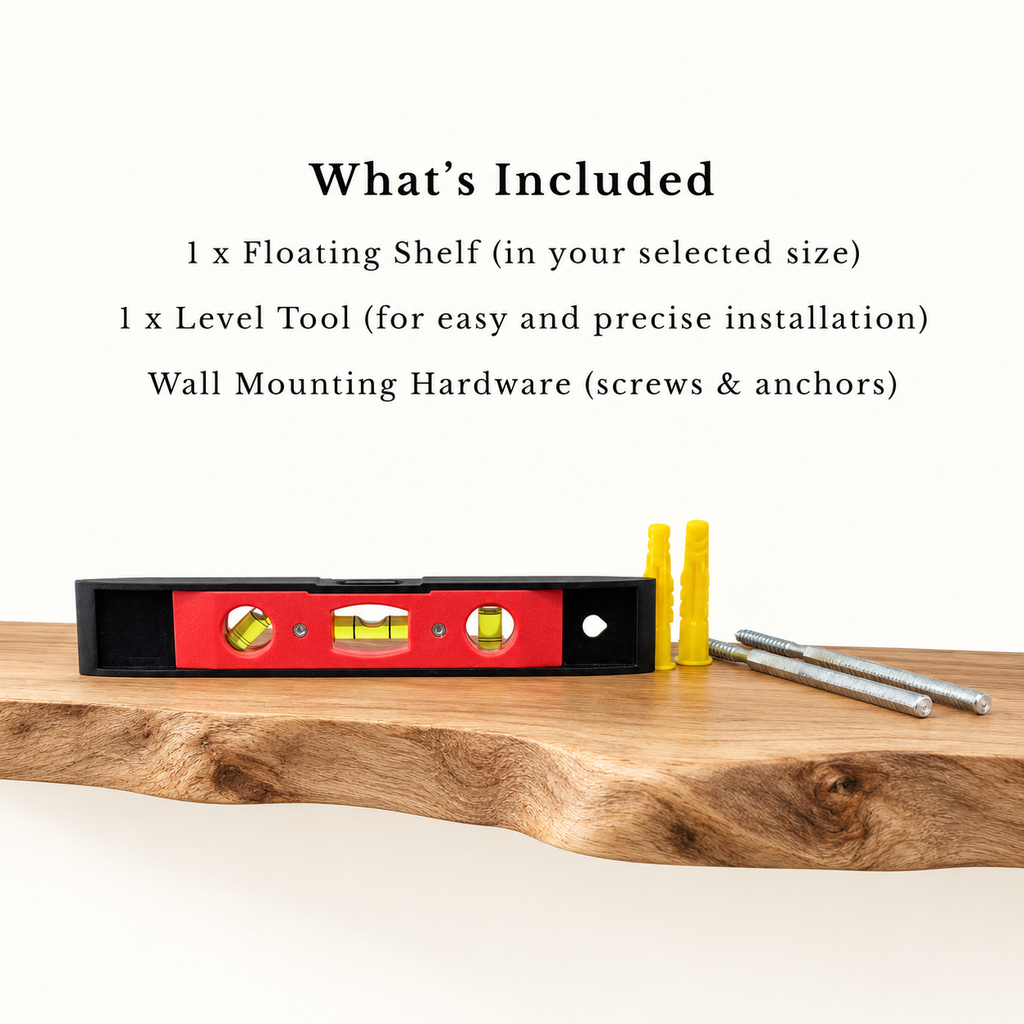 Solid Wood Live Edge Floating Shelf – Natural Wood Wall Display