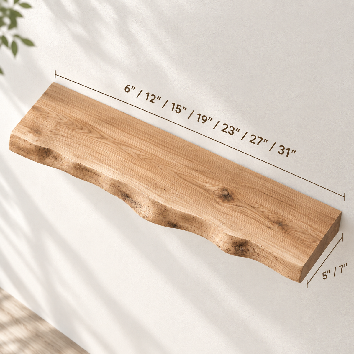 Solid Wood Live Edge Floating Shelf – Natural Wood Wall Display