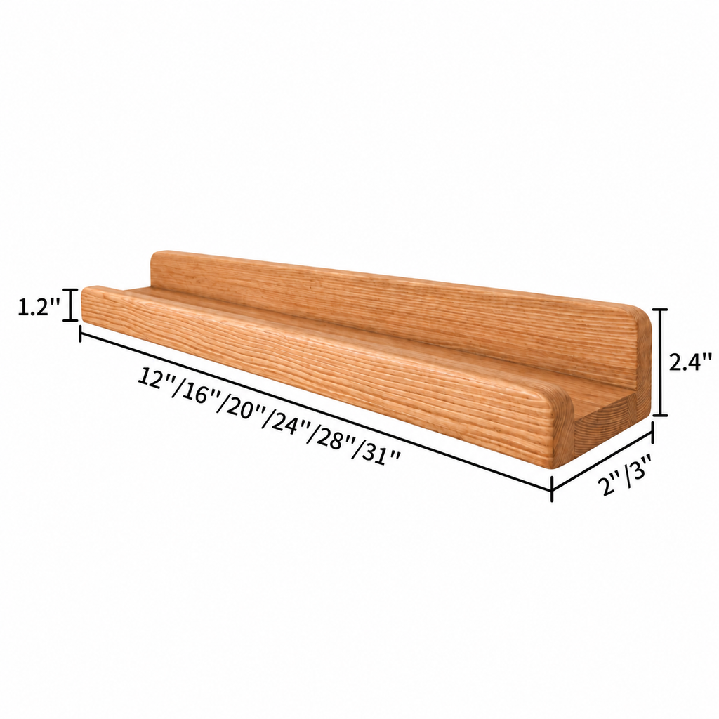 Solid Wood Floating Picture Ledge with Front Lip and Raised Back – Wall-Mounted Display Shelf for Photos, Art, Books and Décor