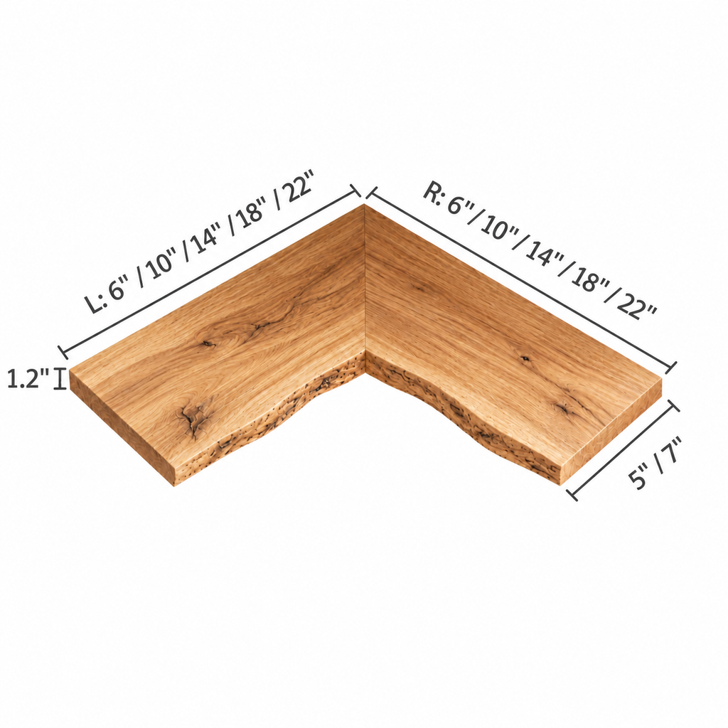 Natural Edge Solid Wood L-Shaped Corner Floating Shelf