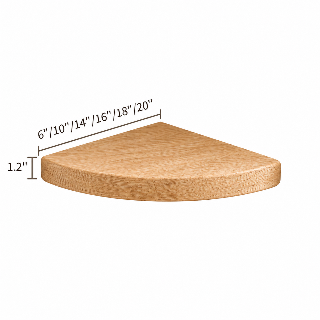 Solid Wood Triangular Corner Floating Shelf with Hidden Metal Bracket – Rounded-Edge Wall Display Shelf in Multiple Sizes