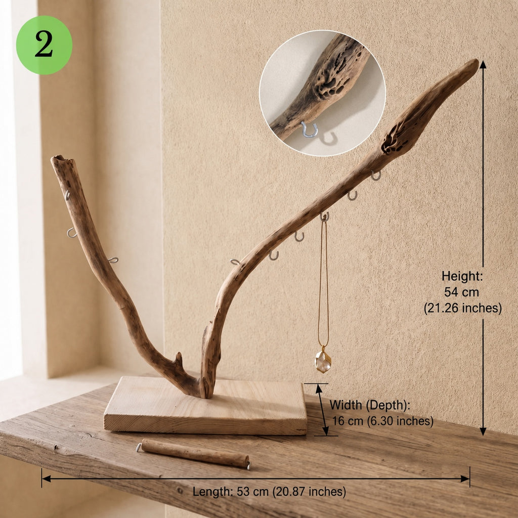 Handcrafted Driftwood Jewelry Holder, Necklace & Ring Display