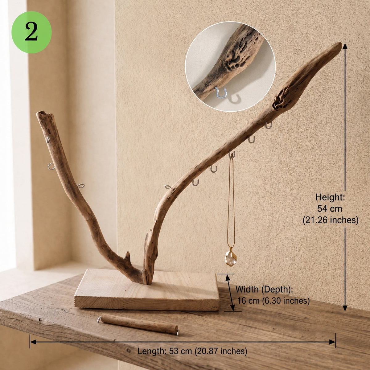 Handcrafted Driftwood Jewelry Holder, Necklace & Ring Display