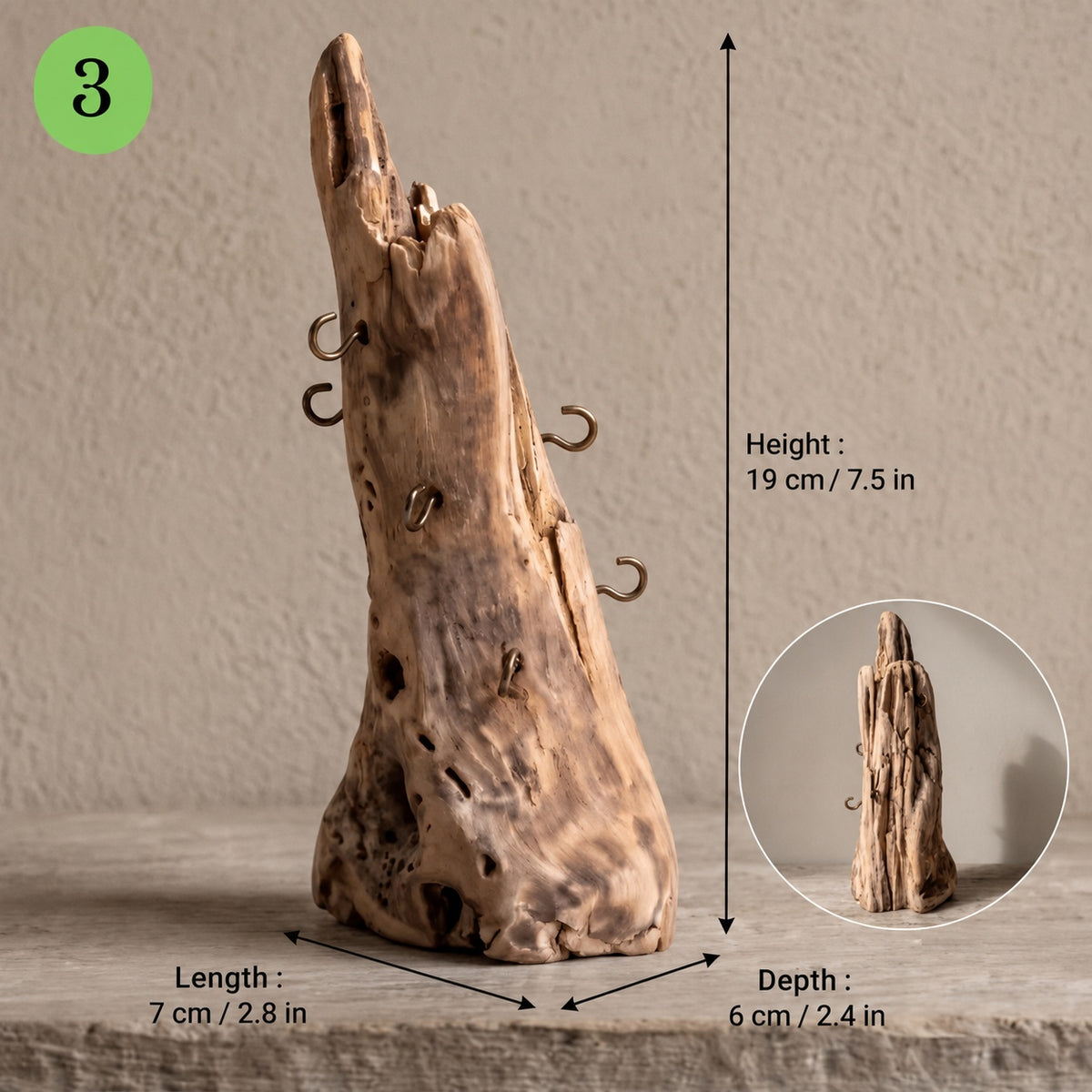 Handcrafted Driftwood Jewelry Holder, Necklace & Ring Display