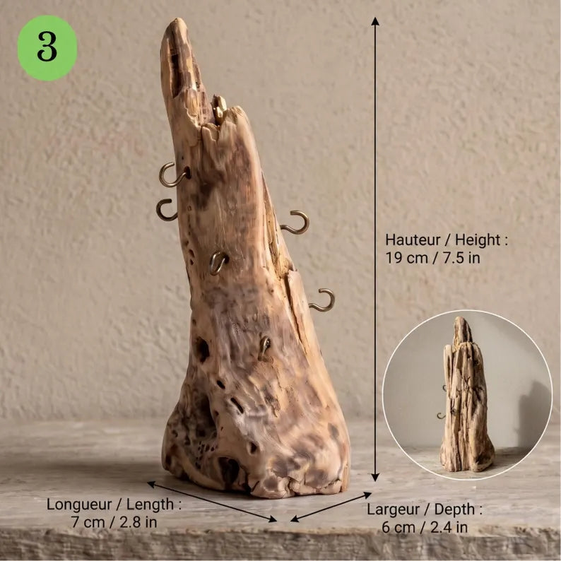 Driftwood jewelry holder,  handcrafted necklace and ring display, Natural storage decor