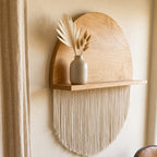 Handcrafted Wooden Half-Moon Wall Hanging, Boho Fringe Decor