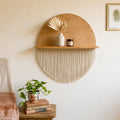 Handcrafted Wooden Half-Moon Wall Hanging, Boho Fringe Decor