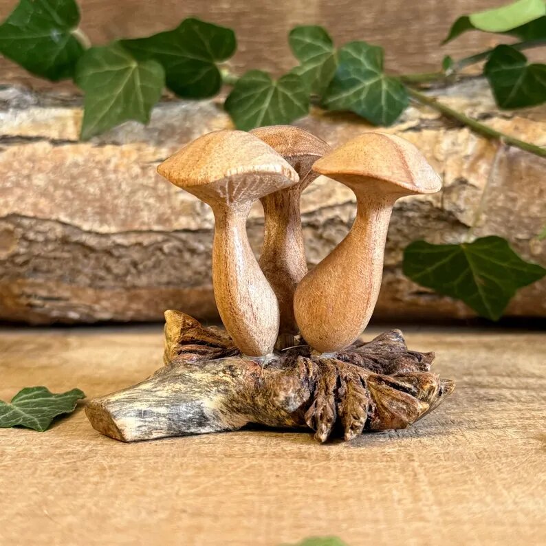 Hand Carved Wooden Mushroom Rustic Woodland Home Decor Ornament