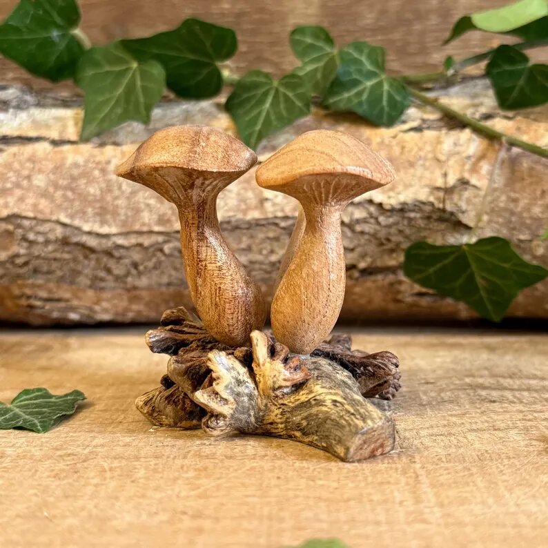 Hand Carved Wooden Mushroom Rustic Woodland Home Decor Ornament