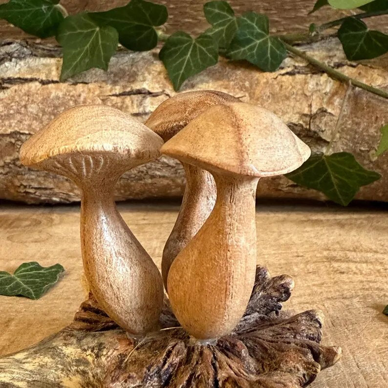 Hand Carved Wooden Mushroom Rustic Woodland Home Decor Ornament