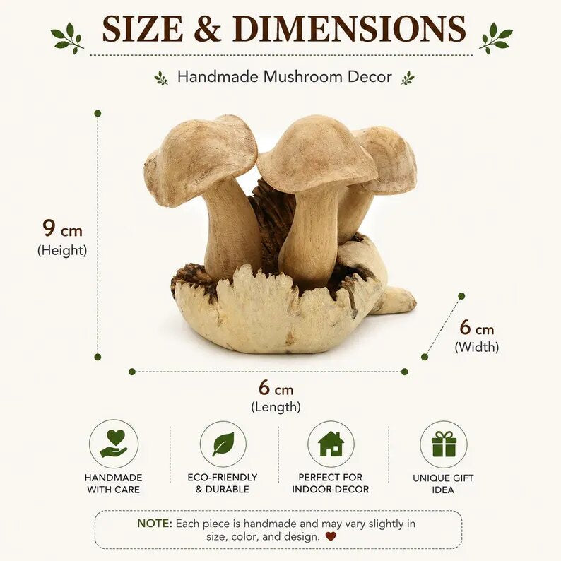 Hand Carved Wooden Mushroom Rustic Woodland Home Decor Ornament