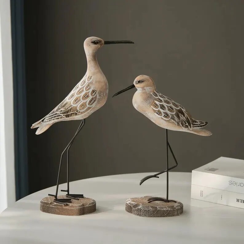 Hand Carved Wooden Seabird Ornament Coastal Home Decor Accent