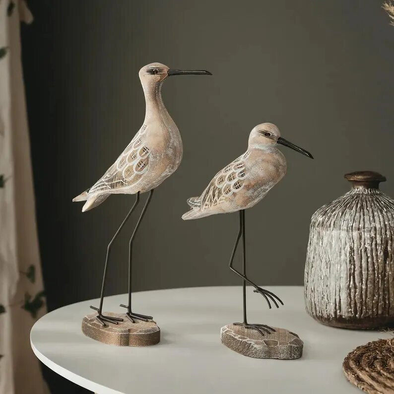 Hand Carved Wooden Seabird Ornament Coastal Home Decor Accent
