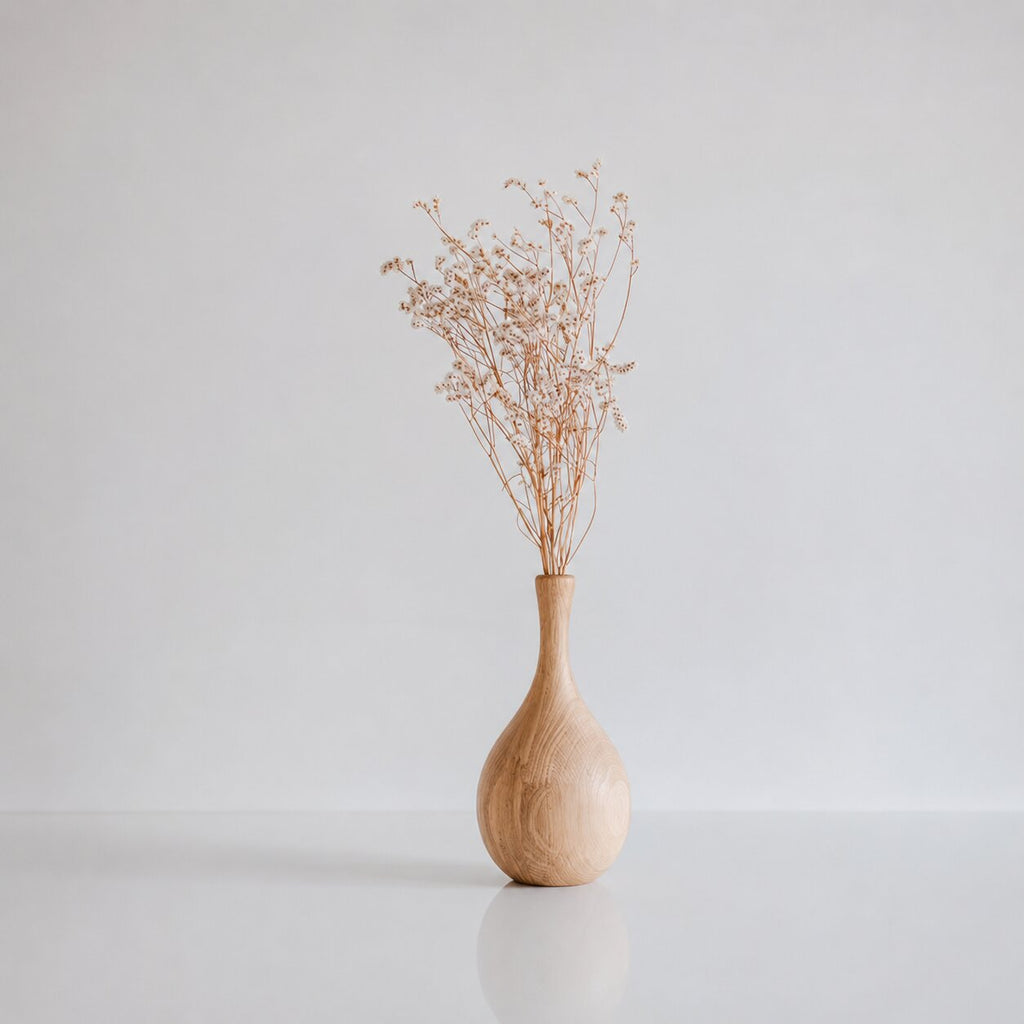 Hand Turned Oak Wood Vase, Minimalist Scandinavian Home Decor, Natural Accent