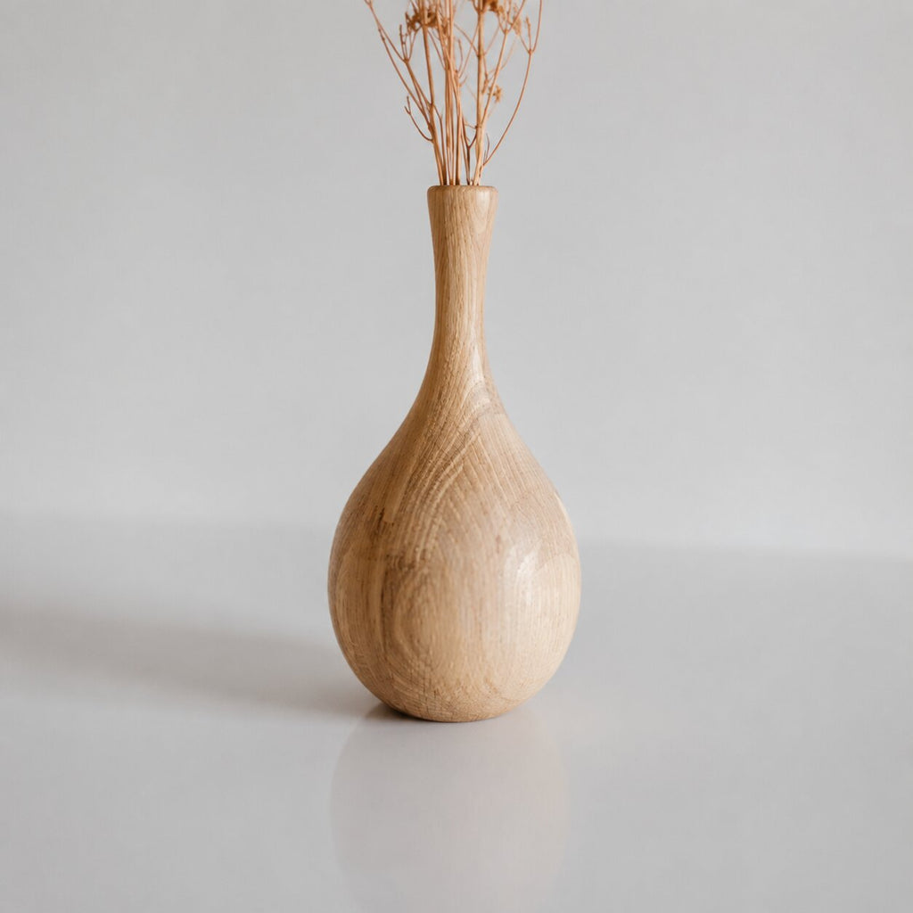 Hand Turned Oak Wood Vase, Minimalist Scandinavian Home Decor, Natural Accent