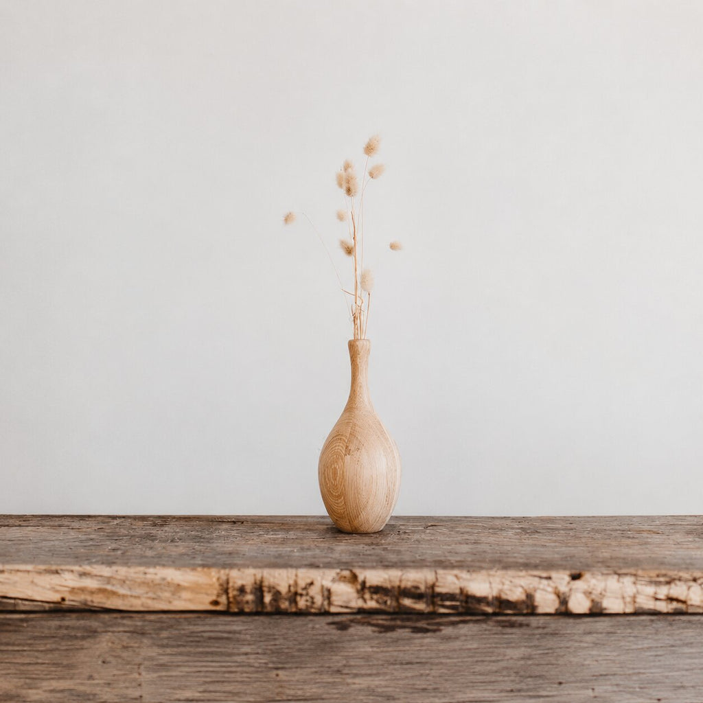 Hand Turned Oak Wood Vase, Minimalist Scandinavian Home Decor, Natural Accent