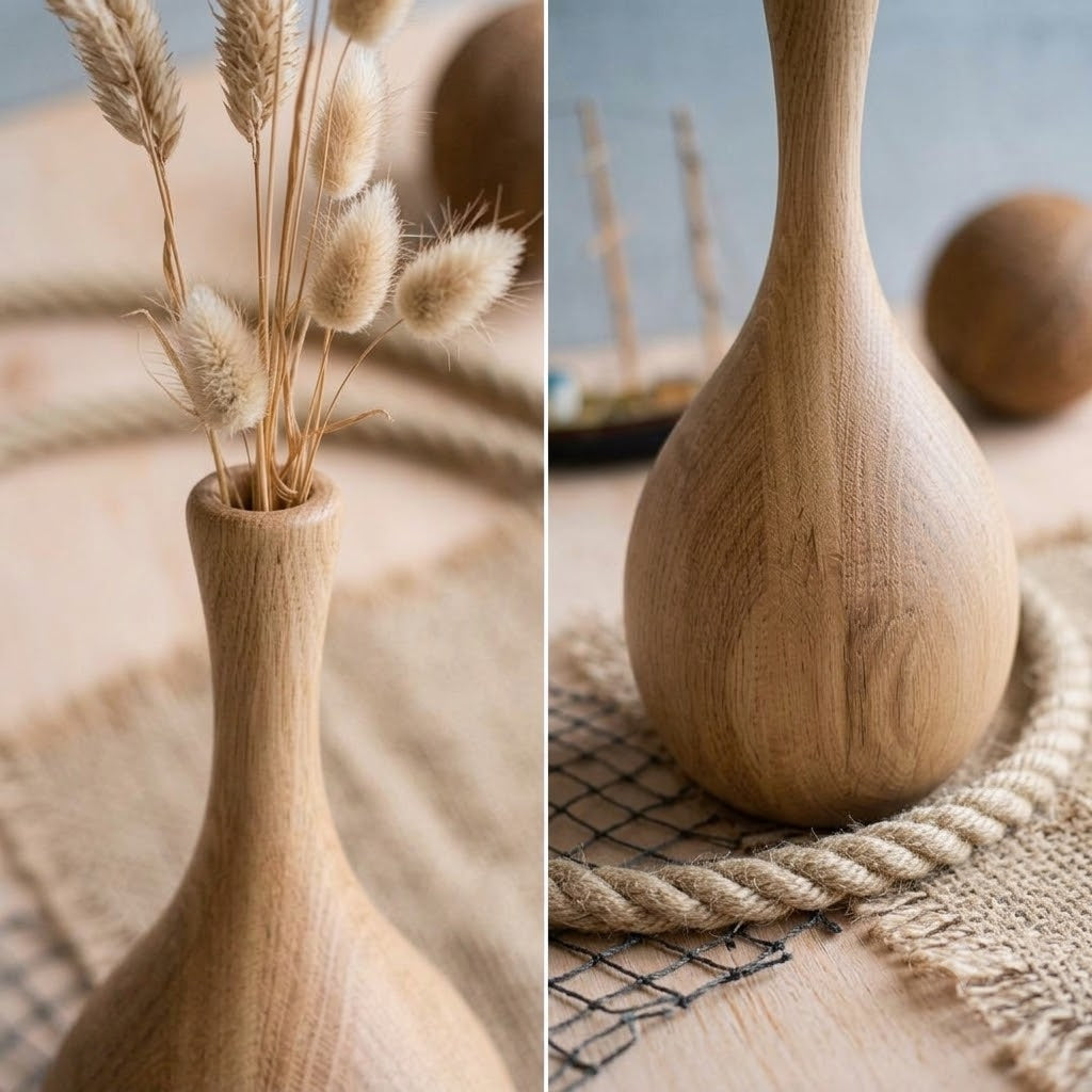 Hand Turned Oak Wood Vase, Minimalist Scandinavian Home Decor