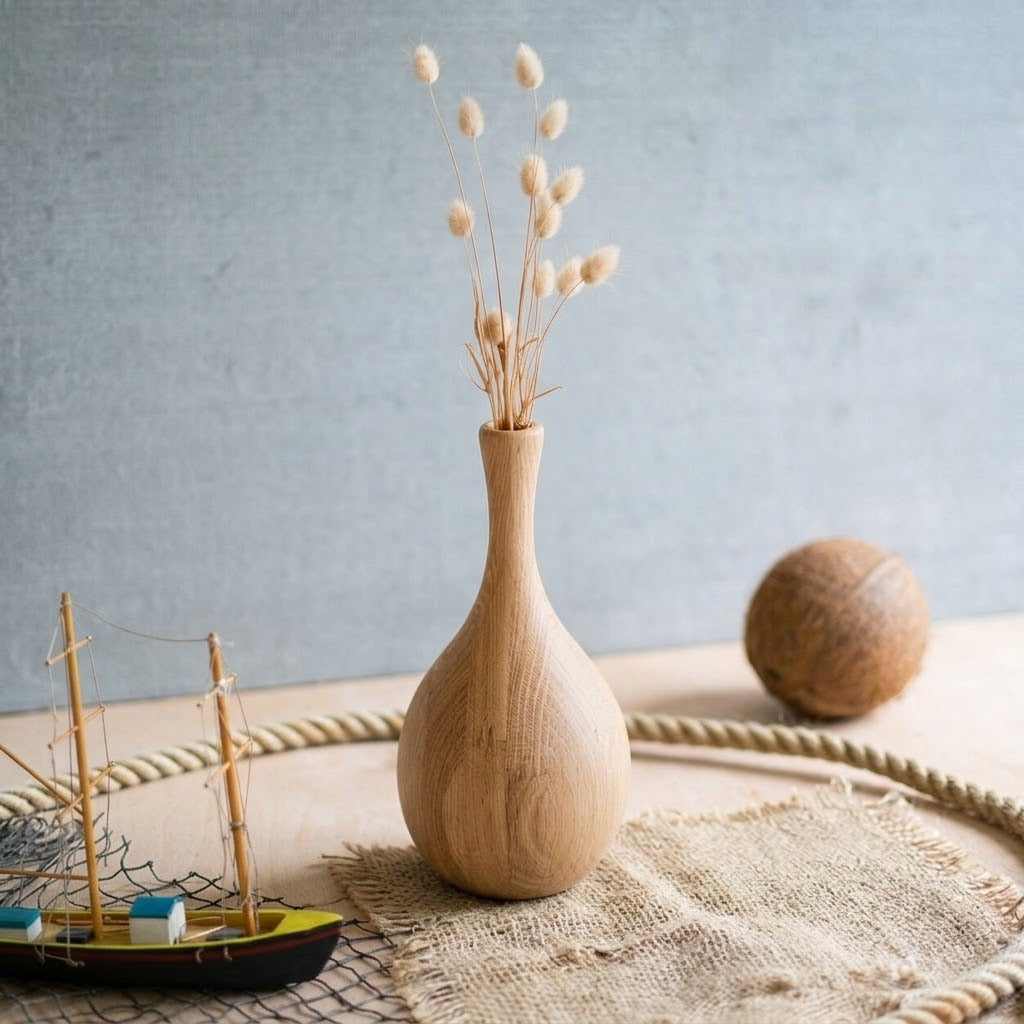 Hand Turned Oak Wood Vase, Minimalist Scandinavian Home Decor