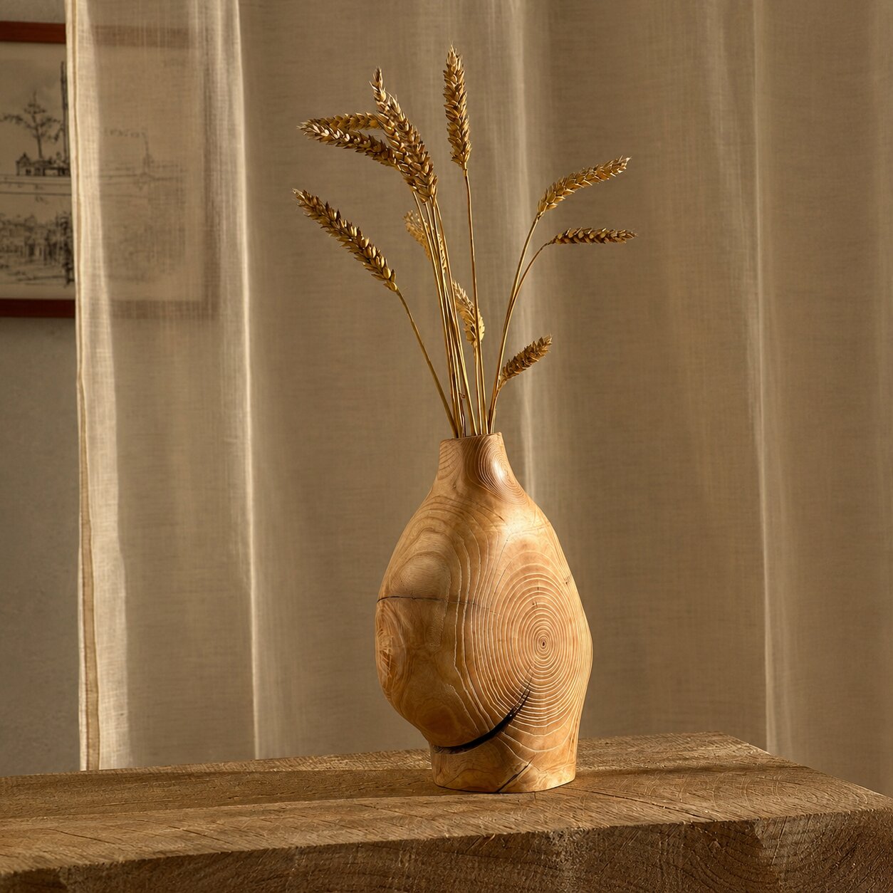 Hand Carved Wood Vessel, Abstract Organic Sculpture, Natural Minimalist Home Decor