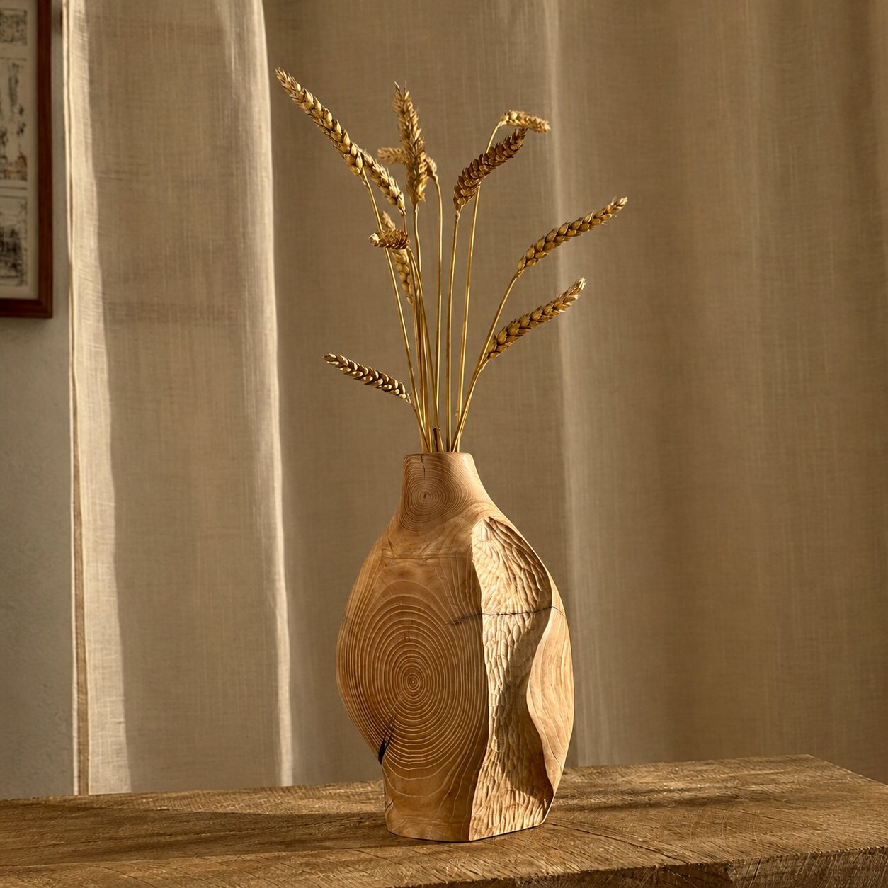 Hand Carved Wood Vessel, Abstract Organic Sculpture, Natural Minimalist Home Decor
