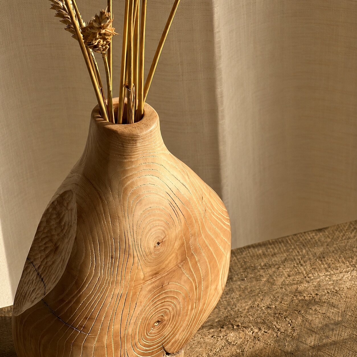 Hand Carved Wood Vessel, Abstract Organic Sculpture, Natural Minimalist Home Decor